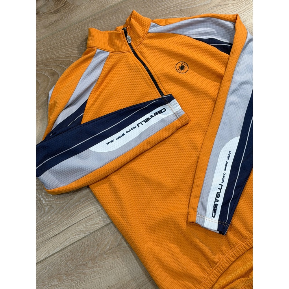 Castelli VTG Orange LS Cycling Jersey Techno Sport Wear Made in Italy Size M